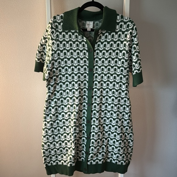 NWT 1X Maeve x Anthropologie button front knitted mini dress in mod Green - Picture 4 of 6